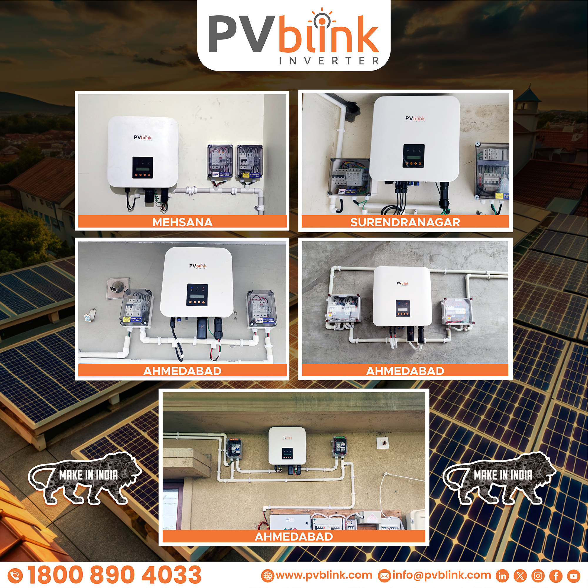 PVblink Single Phase Inverter Installed in Ahmedabad, Surendranagar & Mehsana